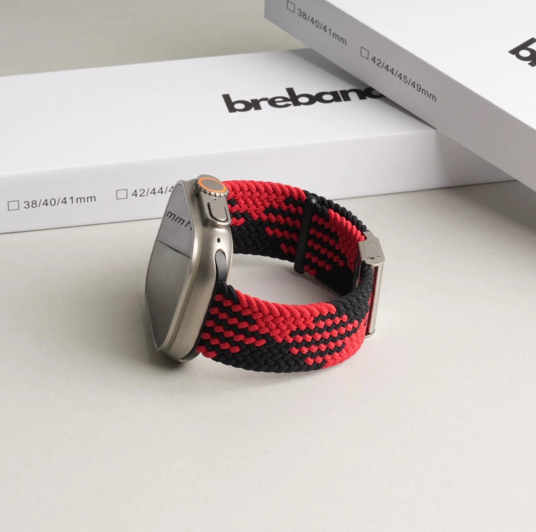 Colorbraid Armband für Apple Watch in Rot-Schwarz. #farbe_Rot/ Schwarz