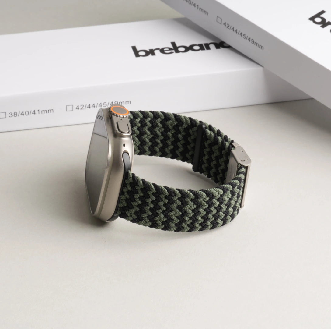 Nylonarmband für Apple Watch in Olivgrün und Schwarz. #farbe_Olivgrün/ Schwarz