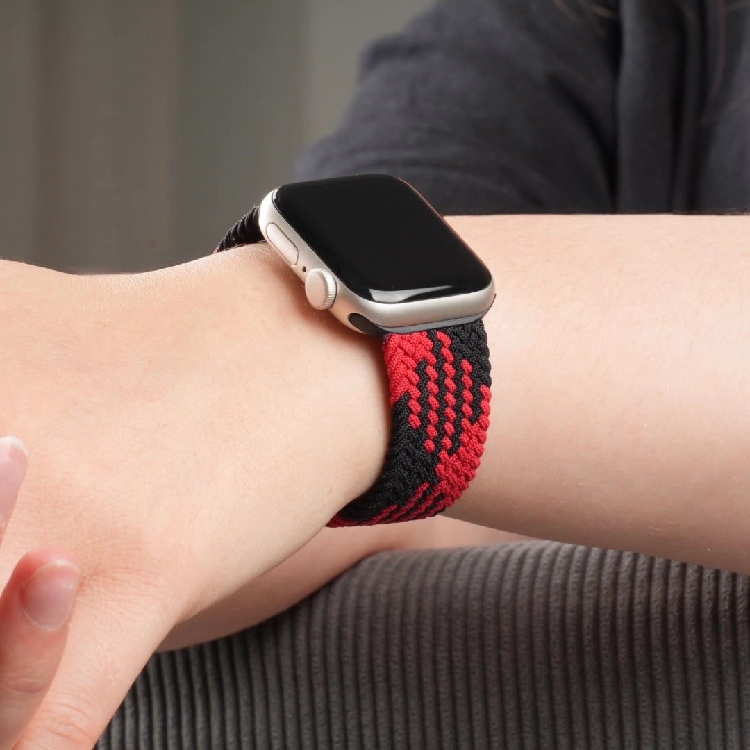 Geflochtenes Apple Watch Armband in markantem Rot-Schwarz. #farbe_Rot/ Schwarz