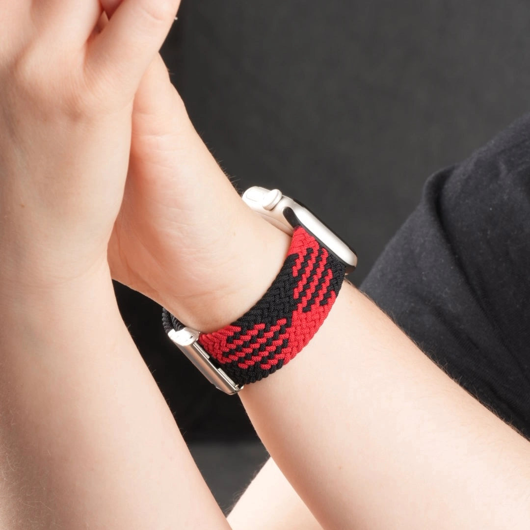 Apple Watch Nylonarmband in Rot/Schwarz geflochten. #farbe_Rot/ Schwarz