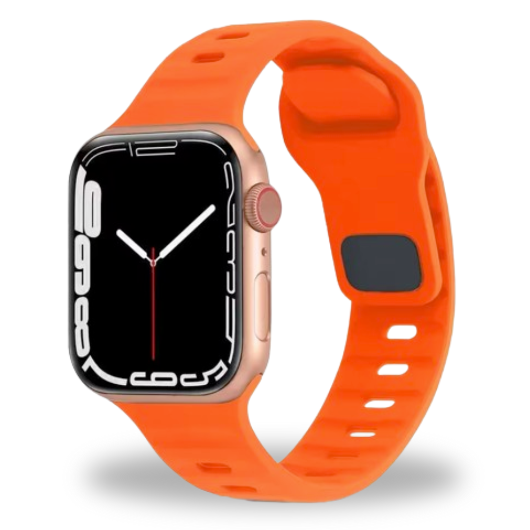 Apple Watch mit orangefarbenem Breband Active Silikonarmband,