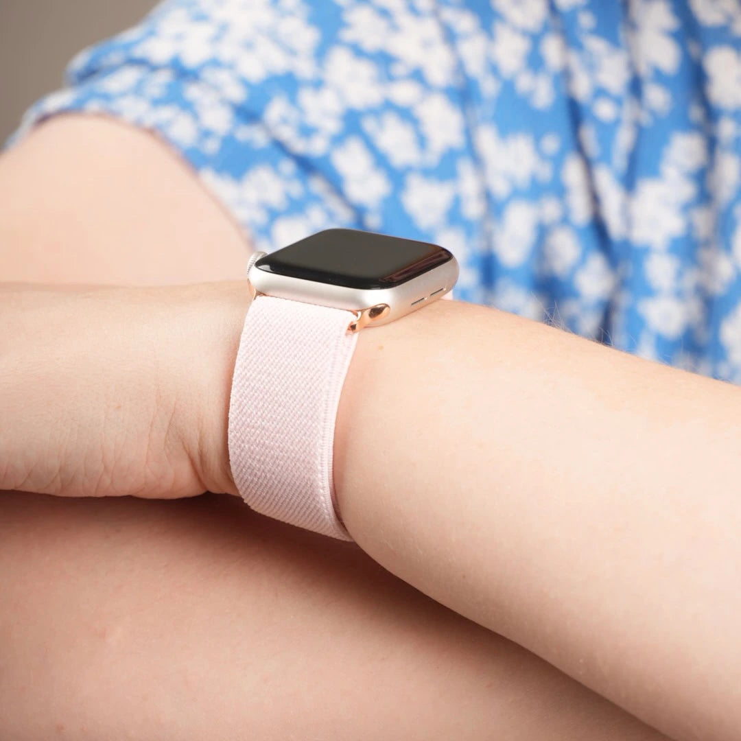 Apple Watch Armband rosa mit Hakenverschluss elastisch, bequem und hochwertig von Breband #farbe_rosa