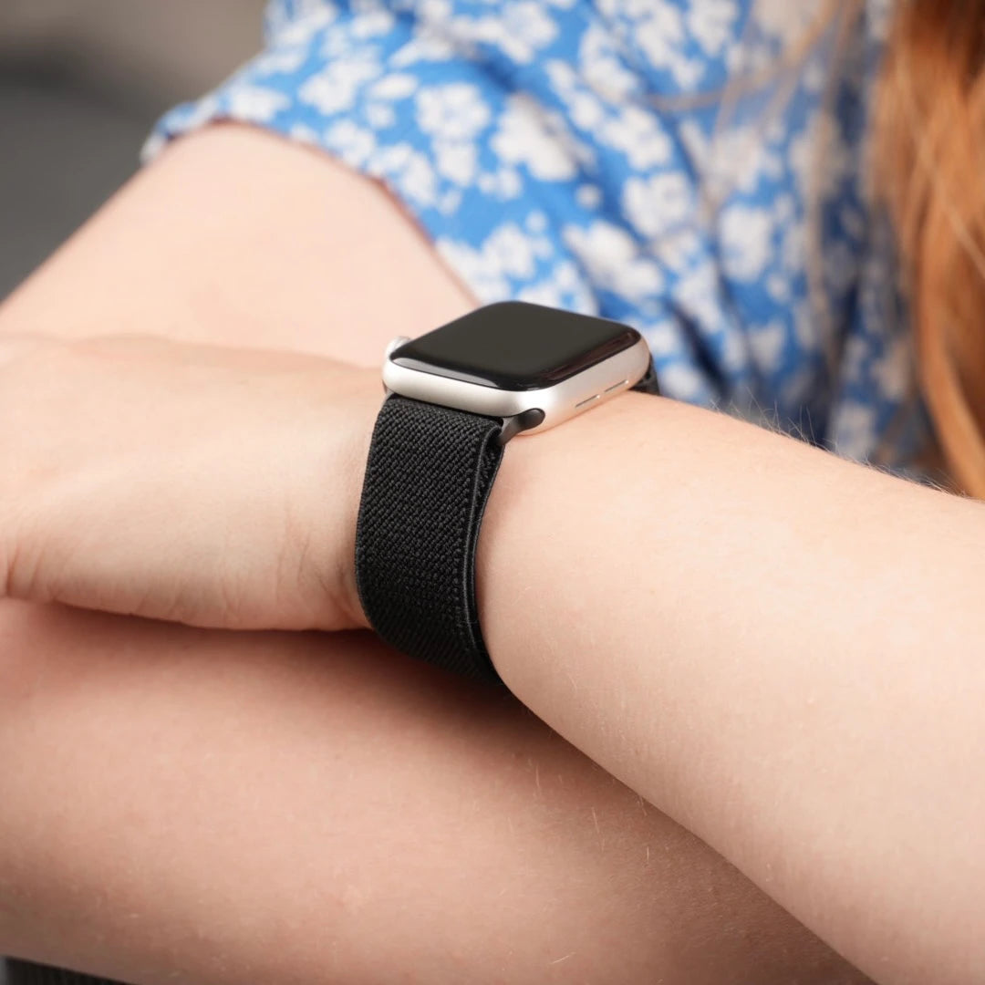 Breband Hook Elastic Armband für Apple Watch in Schwarz mit elastischem Material und Hakenverschluss – #farbe_schwarz
